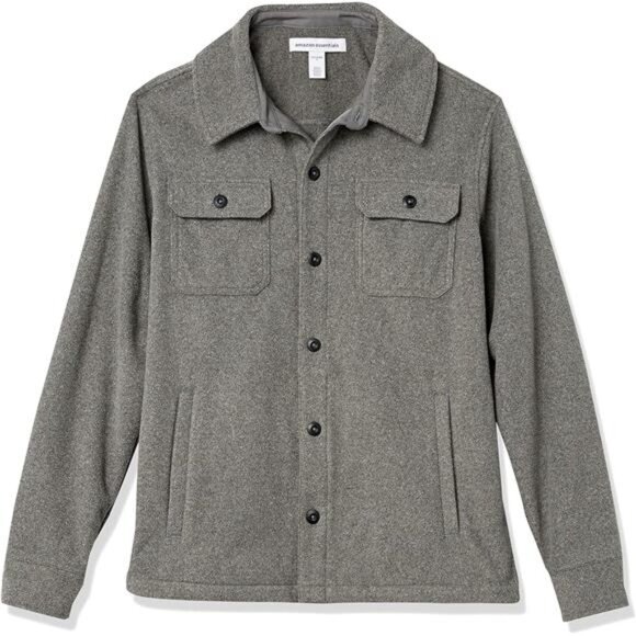 Mens Polar Fleece Shirt Jacket Long Sleeve Warm Winter Button Up Outdoor Coat - Picture 5 of 7